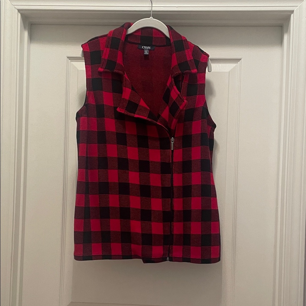 Chaps Red and Black Plaid Sweater‎ Vest